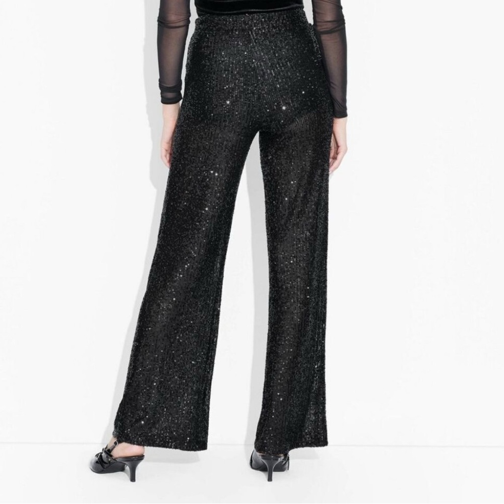 Wild Fable Mid Rise Wide Leg Holiday Sequin Pant. Black. Size XXS - Picture 3 of 7